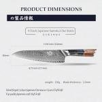 MITSUMOTO SAKARI 8.5 inch Japanese Damascus Chef Knife, Professional Hand-Forged VG-10 Damascus Santoku Knife, Ultra Sharp Meat Sushi Cleaver Kitchen Knife (Nanmu Knife Handle & Sandalwood Box)