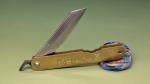 HIGONOKAMI Official Friction Folder Brass Knife w/ Blue Paper Steel Blade 100mm