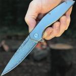 TACTICAL GEARZ Damascus Pocket Folding Knife for EDC, Titanium Handle, 67 Multi-Layered Damascus Steel Blade w/VG10 Core (Volan XT)