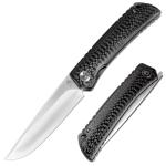 KATSU Folding Pocket Japanese Knife, Carbon Fiber Handle, EDC Knife w/154CM Steel Blade, Leather Sheath