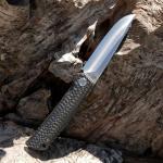 KATSU Folding Pocket Japanese Knife, Carbon Fiber Handle, EDC Knife w/154CM Steel Blade, Leather Sheath