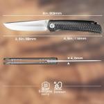 KATSU Folding Pocket Japanese Knife, Carbon Fiber Handle, EDC Knife w/154CM Steel Blade, Leather Sheath