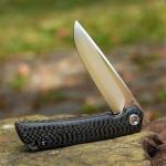 KATSU Folding Pocket Japanese Knife, Carbon Fiber Handle, EDC Knife w/154CM Steel Blade, Leather Sheath