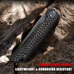 KATSU Folding Pocket Japanese Knife, Carbon Fiber Handle, EDC Knife w/154CM Steel Blade, Leather Sheath