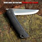 KATSU Folding Pocket Japanese Knife, Carbon Fiber Handle, EDC Knife w/154CM Steel Blade, Leather Sheath
