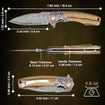 Zingbee Damascus Pocket Knife For Men, Folding Knife With Clip & 3.34" Damascus Steel Blade, EDC Pocket Knife with Zebra Wood Handle for Camping Hunting Outdoor