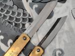NOS Vtg Japanese Higonokami Brass Handle Aogami Folding Pocket Knife L/XL Set