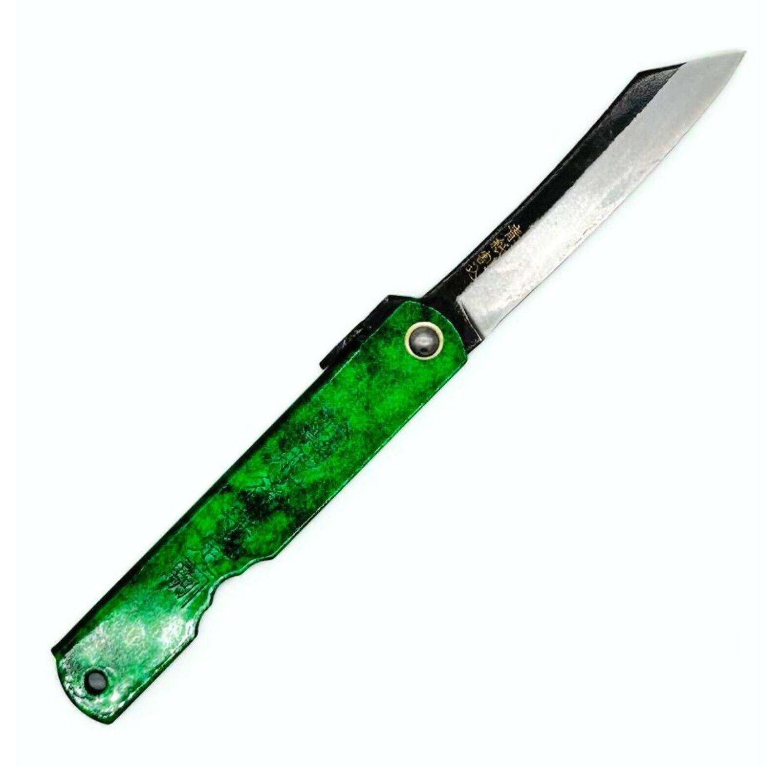 Higonokami Folding Knife, Authentic HISUI Steel, Black & Jade