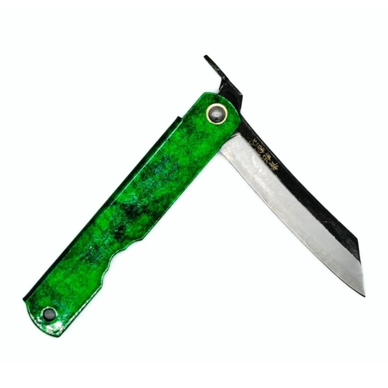Higonokami Folding Knife, Authentic HISUI Steel, Black & Jade