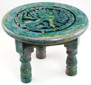 Round Tree of Life Altar Table, Rustic Green/Magenta