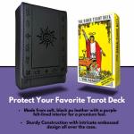 Black Leather Tarot Card Case with Sun Design