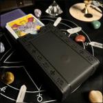 Black Leather Tarot Card Case with Sun Design