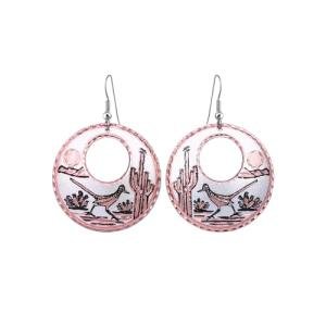 Copper Hoop Earrings with Cactus & Roadrunner Design