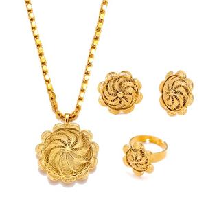 Gold Plated Ethiopian Jewelry Set with Inukshuk Design