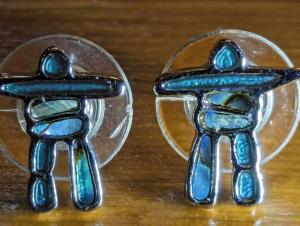 Abalone Inukshuk Earrings - Silver-Tone Studs