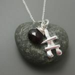 Garnet Gem Inukshuk Necklace in Sterling Silver