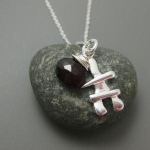 Sterling Silver Inukshuk Necklace with Garnet