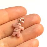 Pink Stone Inukshuk Charm Pendant with Silver Figure