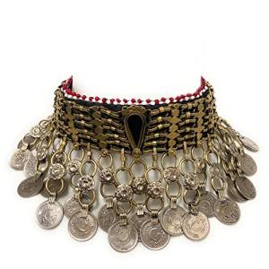 Bohemian Tribal Coin Choker Necklace with Stones