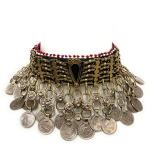 Bohemian Tribal Coin Choker Necklace with Stones