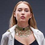 Bohemian Tribal Coin Choker Necklace with Stones