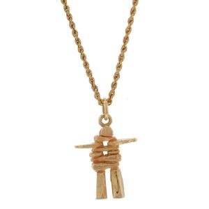 Yellow Gold Inukshuk Pendant Necklace 16" - 14k Arctic Stone Human