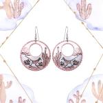 Copper Hoop Earrings with Cactus & Roadrunner Design