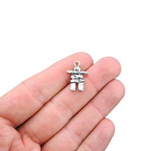 5 Inukshuk Charms Antique Silver Rock Statues