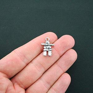 5 Antique Silver Tone Inukshuk Charms for Jewelry