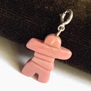 Pink Stone Inukshuk Charm Pendant with Silver Figure