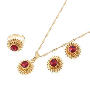 Ethiopian Crystal Jewelry Set with Red Accent