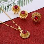 Ethiopian Crystal Jewelry Set with Red Accent