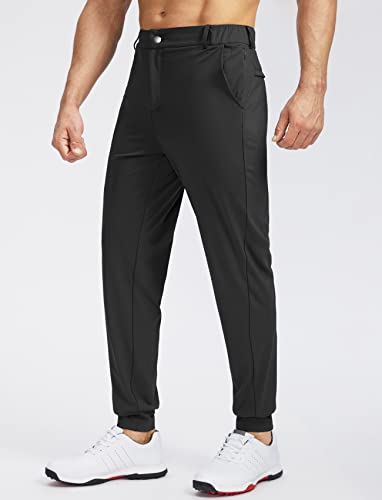 Men's Slim Fit Golf Joggers with 5 Pockets (Black, L)