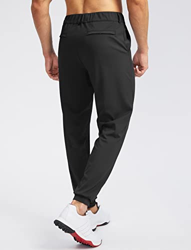 Men's Slim Fit Golf Joggers with 5 Pockets (Black, L)