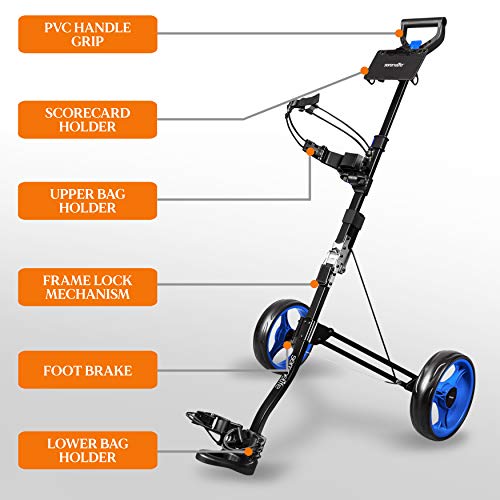 SereneLife Lightweight Golf Push Cart - Folding with Bag Storage