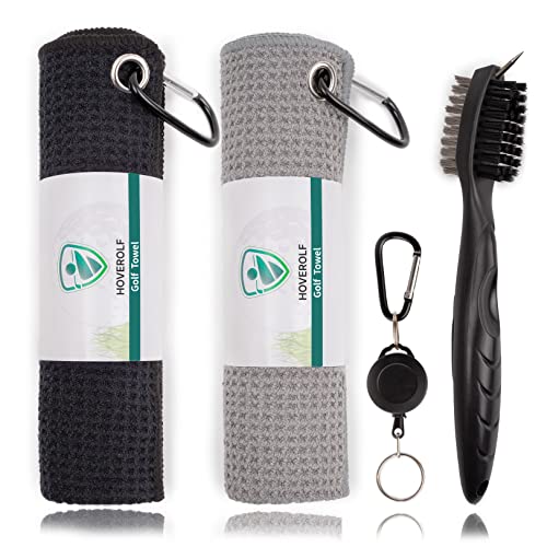 Hoverolf Golf Towel with Club Brush: Soft & Absorbent Microfiber