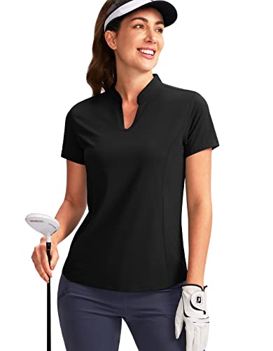 Obla Women's V-Neck Golf Polo Shirt - Black