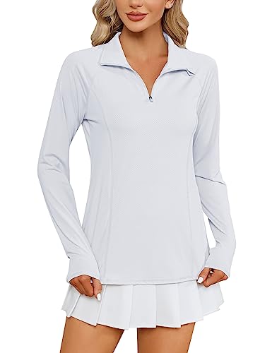 LOMON Women's Sun Protection Golf Shirt (White, XL)