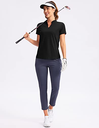 Obla Women's V-Neck Golf Polo Shirt - Black