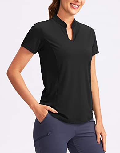 Obla Women's V-Neck Golf Polo Shirt - Black