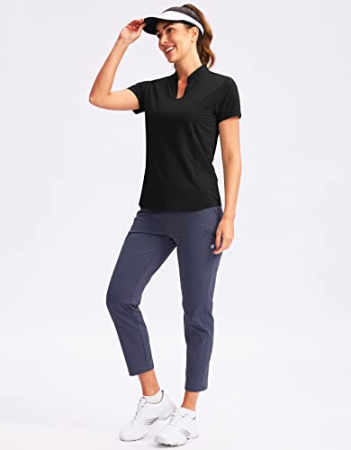 Obla Women's V-Neck Golf Polo Shirt - Black