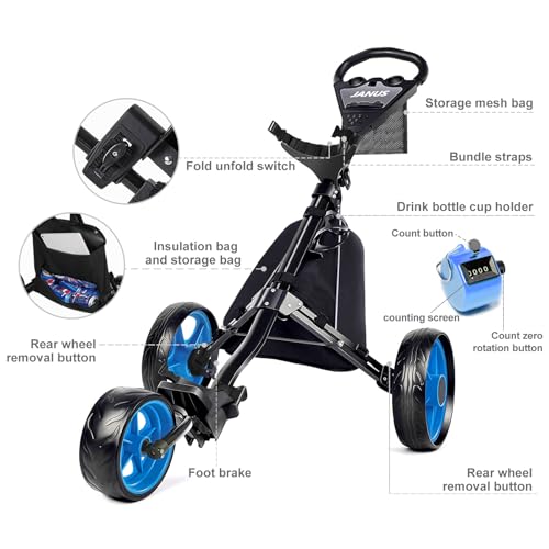 Foldable Golf Cart with Clicker Counter and Ice Bag
