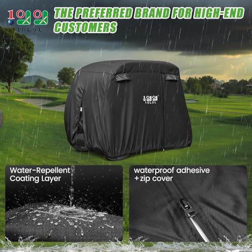 Waterproof Golf Cart Cover with Zipper Doors - Black