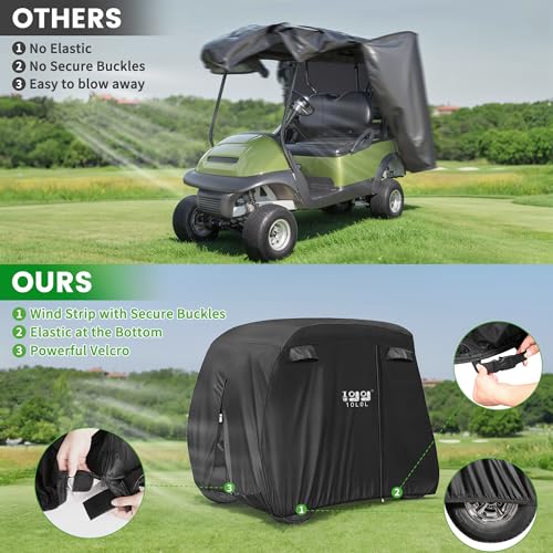 Waterproof Golf Cart Cover with Zipper Doors - Black
