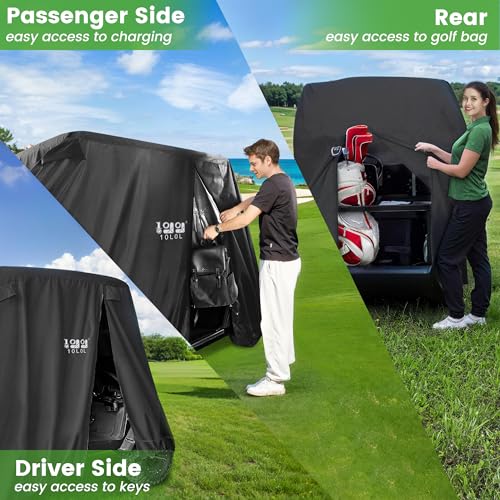 Waterproof Golf Cart Cover with Zipper Doors - Black