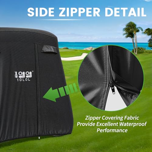 Waterproof Golf Cart Cover with Zipper Doors - Black