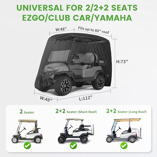 Waterproof Golf Cart Cover with Zipper Doors - Black