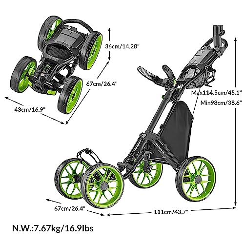 Caddytek One-Click Folding Golf Push Cart, Lime