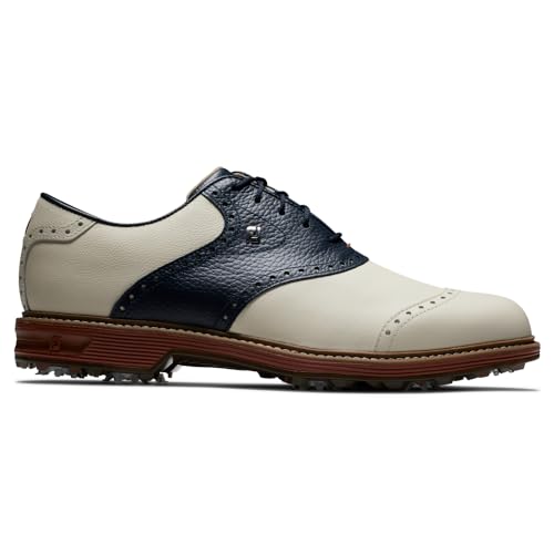 FootJoy Premiere Golf Shoe, Cream/Navy/Brick, 9.5