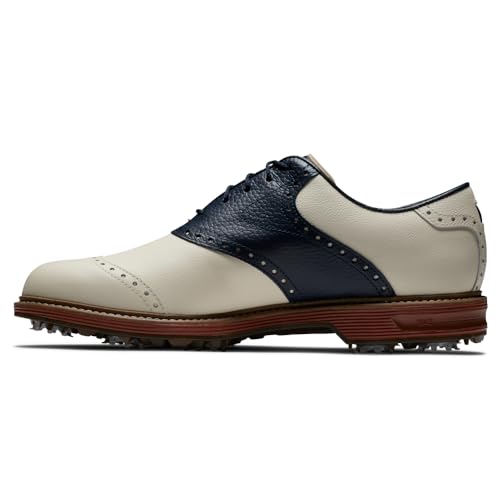 FootJoy Premiere Golf Shoe, Cream/Navy/Brick, 9.5